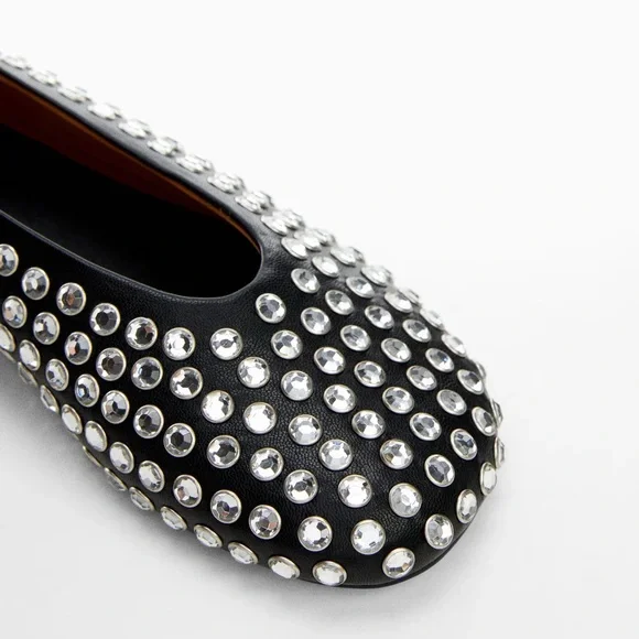 Mango Black Rhinestone Ballerina Flats - Picture 2 of 8